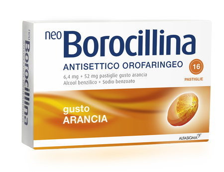 NEOBOROCILLINA ANTISETTICO OROFARINGEO*16 pastiglie 6,4 mg + 52 mg arancia image not present