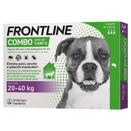 FRONTLINE COMBO SPOT-ON CANI G*soluz 3 pipette 2,68 ml 268 mg + 241,2 mg cani da 20 a 40 Kg image not present