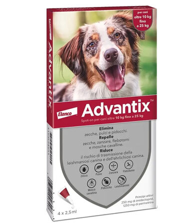 ADVANTIX SPOT ON*soluz 4 pipette 2,5 ml 250 mg + 1.250 mg cani da 10 a 25 Kg image not present