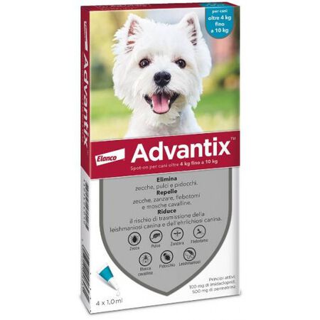 ADVANTIX SPOT ON*soluz 4 pipette 1 ml 100 mg + 500 mg cani da 4 a 10 Kg image not present
