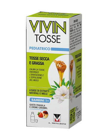 VIVIN TOSSE PEDIATRICO SCIROPPO PER TOSSE SECCA E GRASSA GUSTO FRAGOLA E CREME CARAMEL 150 ML image not present