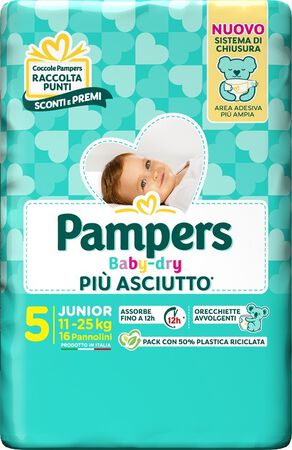 PAMPERS BABY DRY PANNOLINO DOWNCOUNT JUNIOR 16 PEZZI image not present