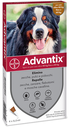 ADVANTIX SPOT ON*soluz 4 pipette 6 ml 600 mg + 3.000 mg cani da 40 a 60 Kg image not present