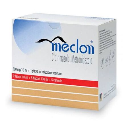 MECLON*soluzione vaginale 5 flaconi 200 mg/10 ml + 1 g/130 ml image not present