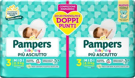 PAMPERS BABY DRY PANNOLINO DUO DOWNCOUNT MIDI 40 PEZZI image not present