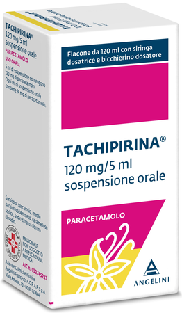 TACHIPIRINA*orale sosp 120 ml 120 mg/5 ml + adattatore + siringa dosatrice + bicchierino dosatore gusto vaniglia caramello image not present