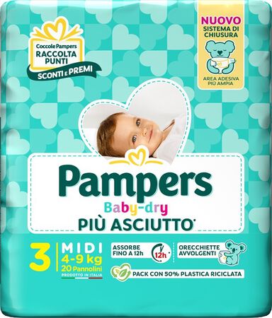 PAMPERS BABY DRY PANNOLINO DOWNCOUNT MIDI 20 PEZZI image not present
